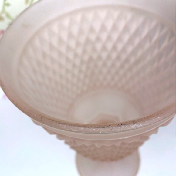 Vintage Pink Satin Diamond Point Chalice Vase, Frosted Depression Glass - Picture 8 of 11